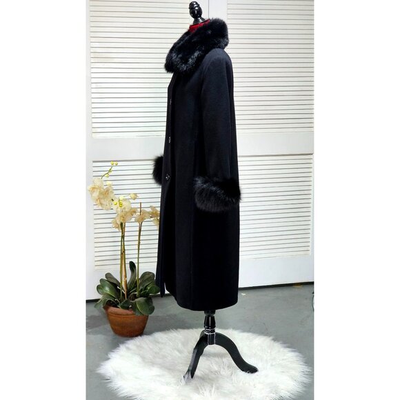 Forecaster Of Boston Women's Black Lambswool Long Coat With Fur Trim Size 6 235 - Picture 5 of 16